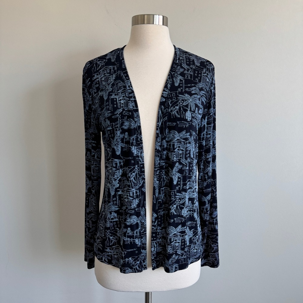 Additions by Chico's Open Cardigan Blue Coastal Resort Print Chico's Size 0 S